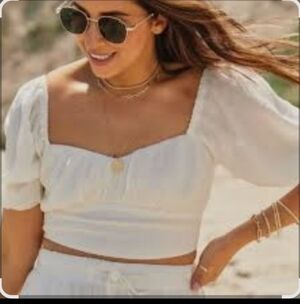 Elegant White Puff Sleeve Crop Top Ambercrombie & Fitch